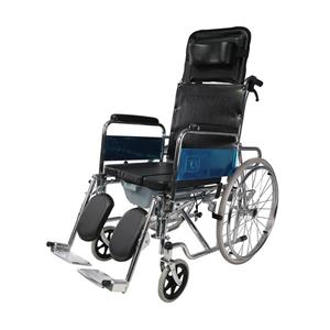 Silla de ruedas con cómoda y respaldo alto reclinable de acero