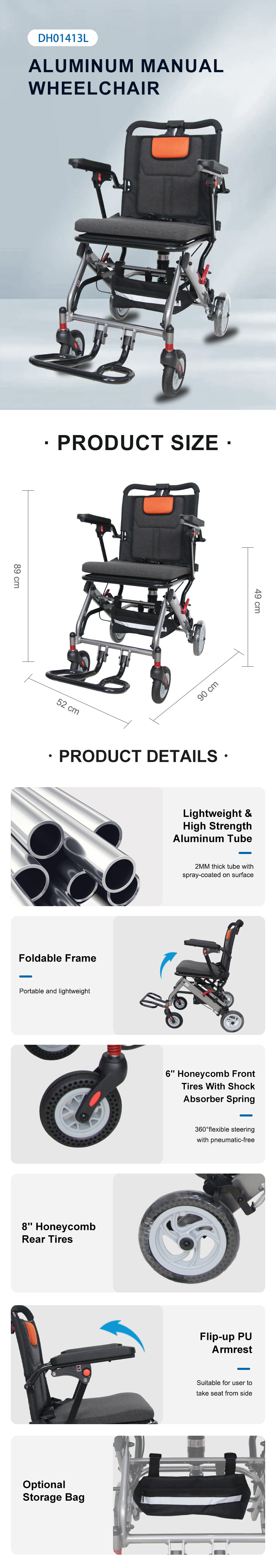 aluminum alloy frame manual wheelchair