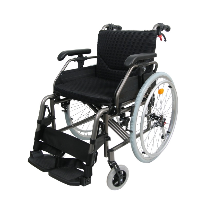 Compact-Folding Aluminum Manual Wheelchair with Flip-Up Armrests & Hand Brake