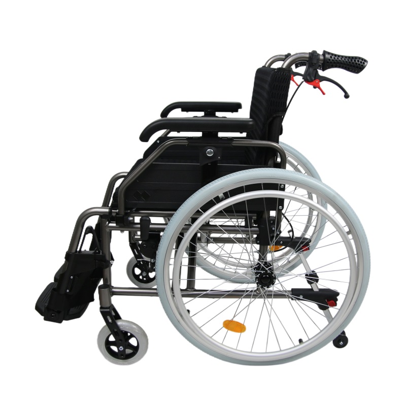 Compact-Folding Aluminum Manual Wheelchair with Flip-Up Armrests & Hand Brake