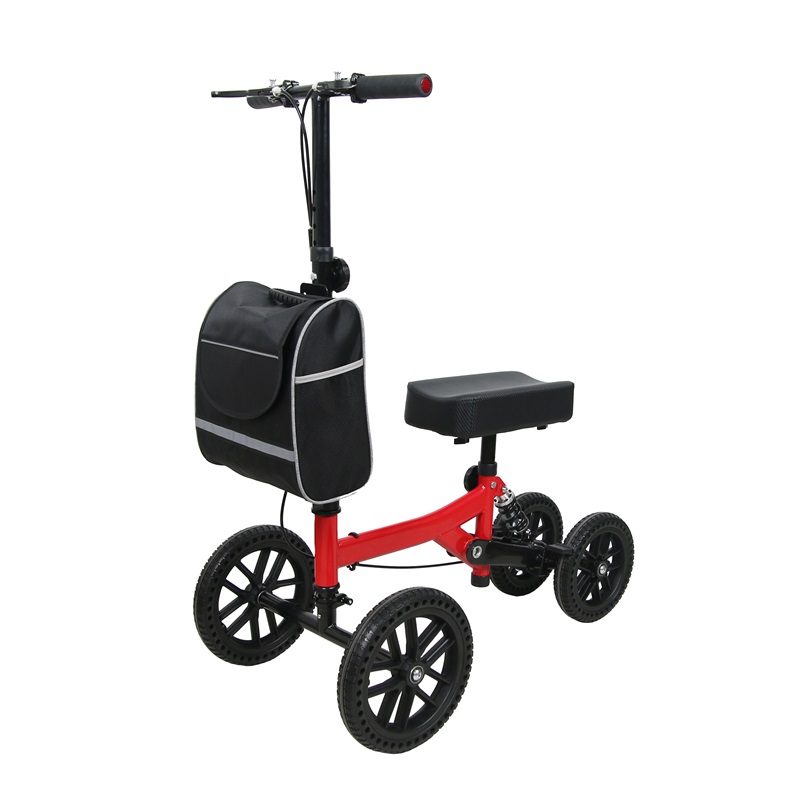 DYS4014-1 Knee Walker: Durable Iron Frame | Adjustable Handlebar & Knee Pad | Front Storage Bag | 11.5” Front & 9.5” Rear PVC Wheels