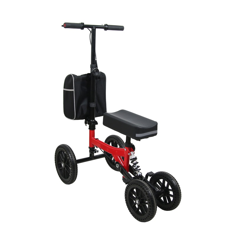 DYS4014-1 Knee Walker: Durable Iron Frame | Adjustable Handlebar & Knee Pad | Front Storage Bag | 11.5” Front & 9.5” Rear PVC Wheels