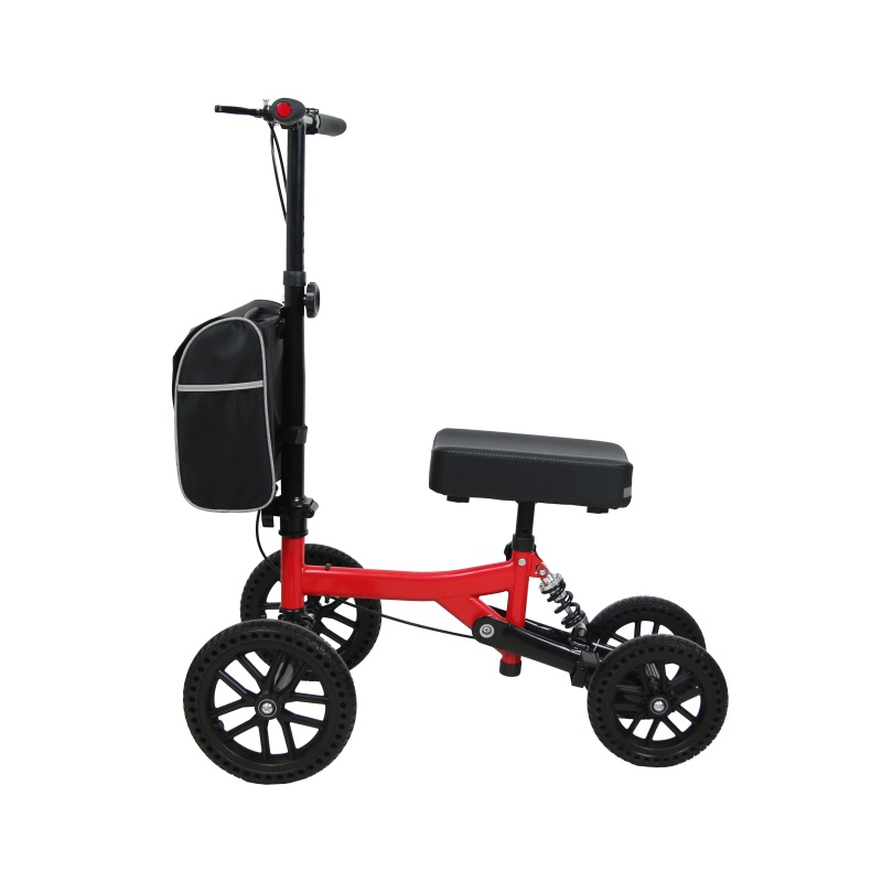 DYS4014-1 Knee Walker: Durable Iron Frame | Adjustable Handlebar & Knee Pad | Front Storage Bag | 11.5” Front & 9.5” Rear PVC Wheels