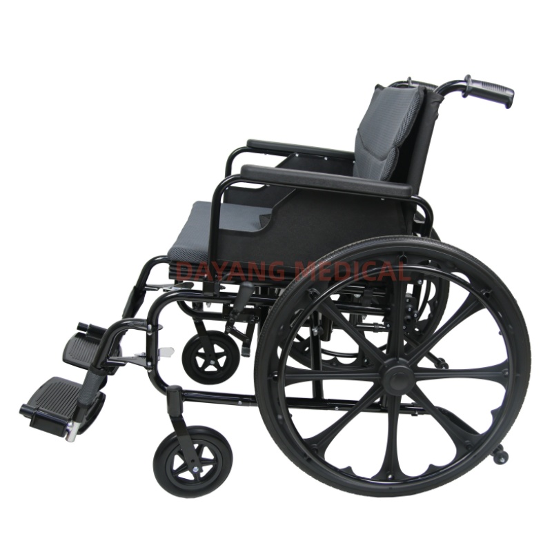 Foldable Steel Manual Wheelchair with Flip-up Armrests & Footrests