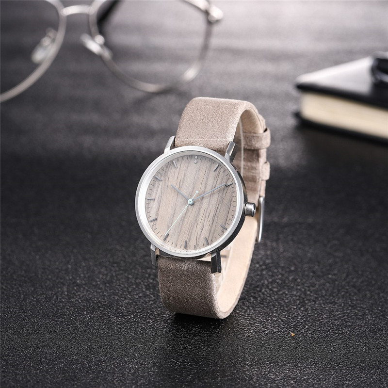 Moda Sportowy skórzany pasek Drewniany zegarek