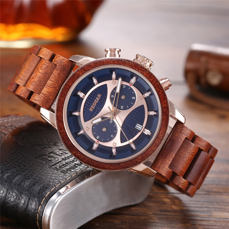 Unisex sportowy zegarek z drewnianą tarczą