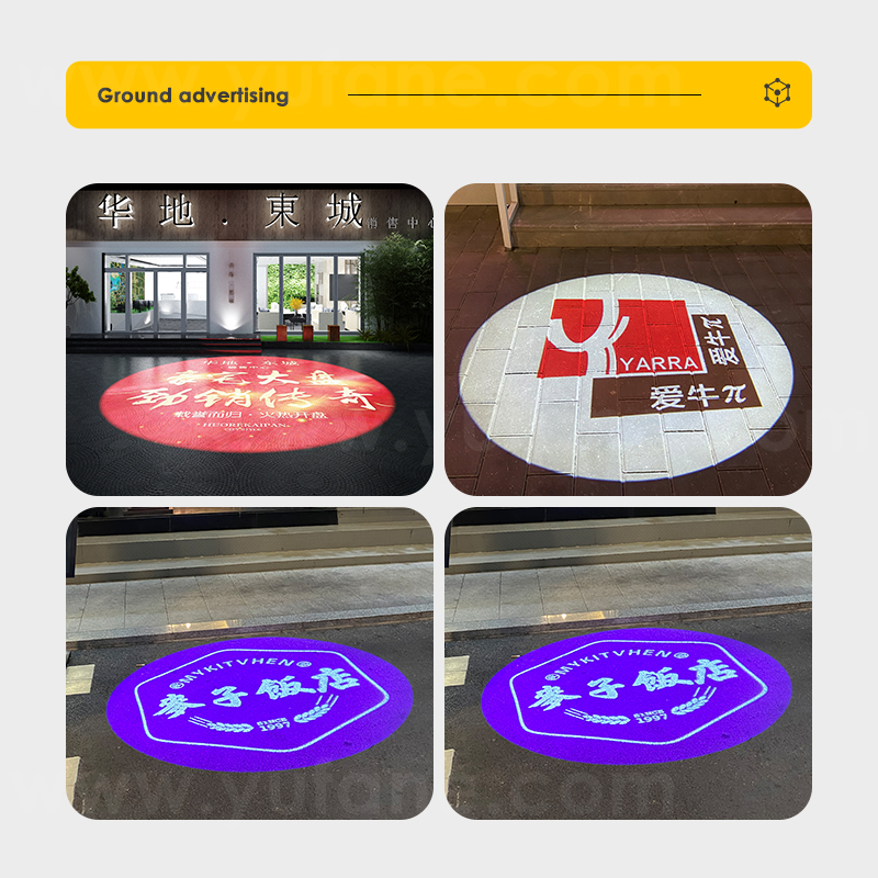 Yufan Four Figure Rotating Advertising Projector Light Outdoor IP67 Waterproof Ground Signboard Custom Gobo logo Projector