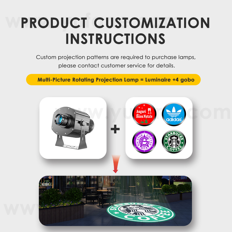Yufan Four Figure Rotating Advertising Projector Light Outdoor IP67 Waterproof Ground Signboard Custom Gobo logo Projector