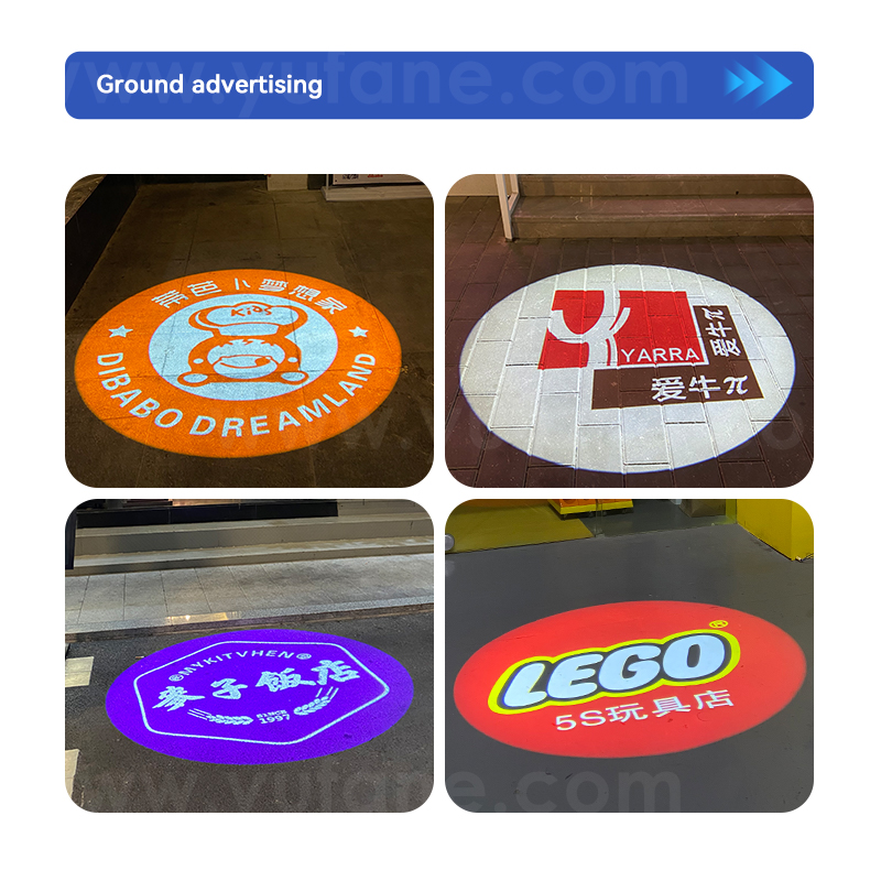 Yufan Seven Figure Rotating Advertising Projector Light Outdoor IP67 Waterproof Ground Signboard Custom Gobo logo Projector
