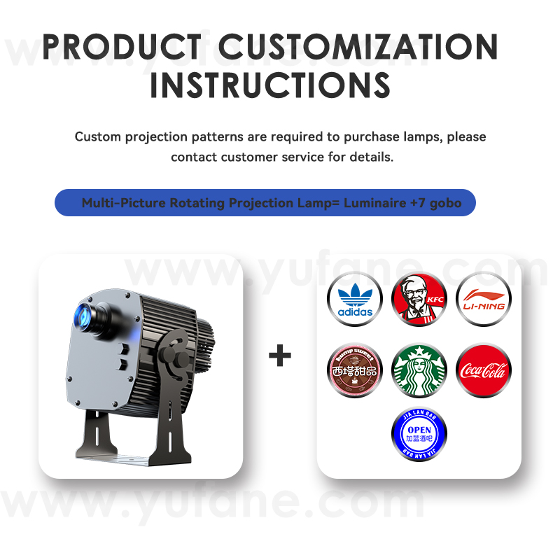 Yufan Seven Figure Rotating Advertising Projector Light Outdoor IP67 Waterproof Ground Signboard Custom Gobo logo Projector