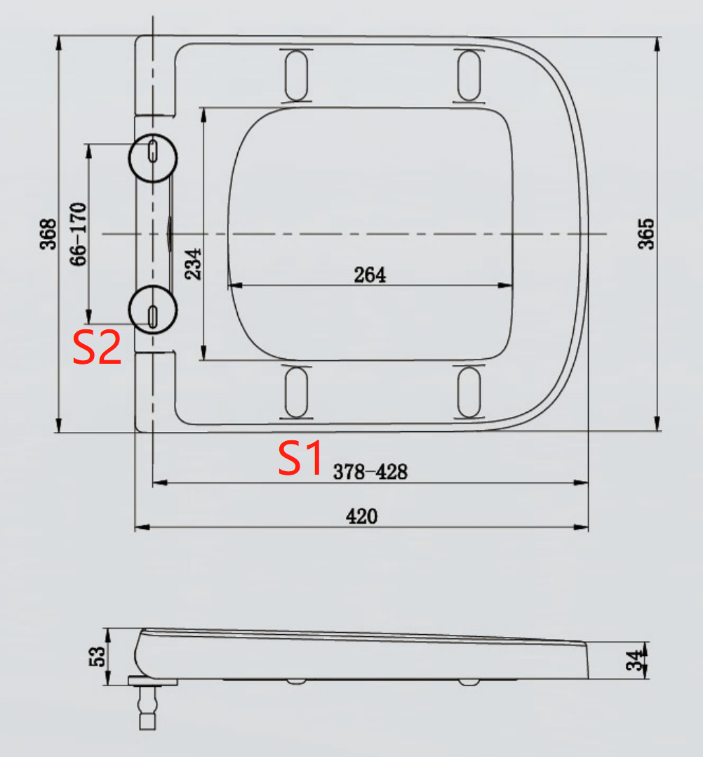 asiento de inodoro de forma cuadrada