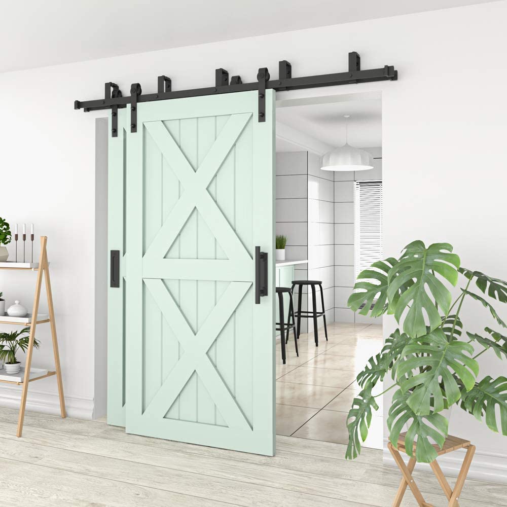 Bypass 4-20FT Schiebe-Scheunentor-Hardware-Kit für 2 Türen,Niedriger