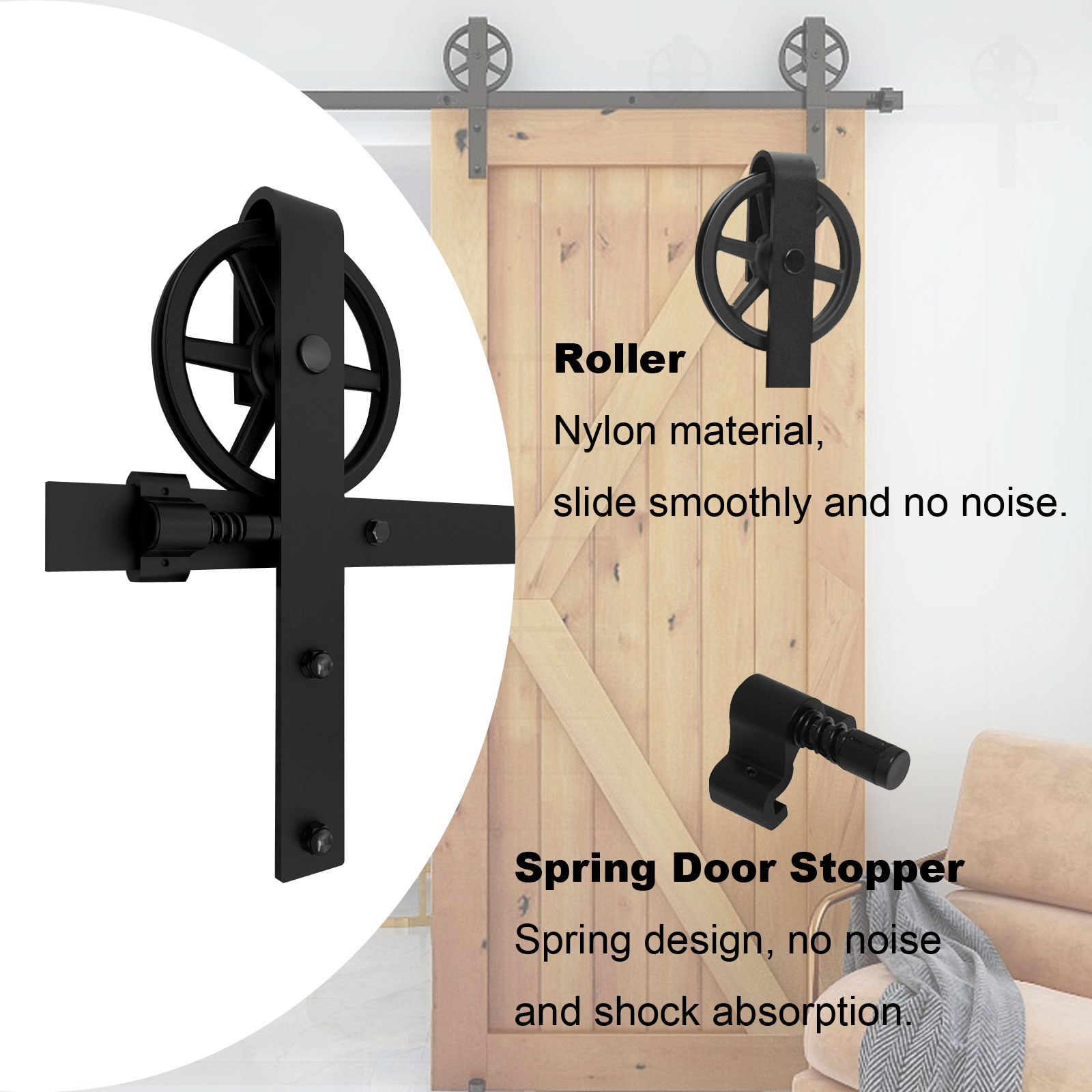 Supply 420FT Sliding Barn Door Hardware Kit Big Spoke Wheel Flat Style