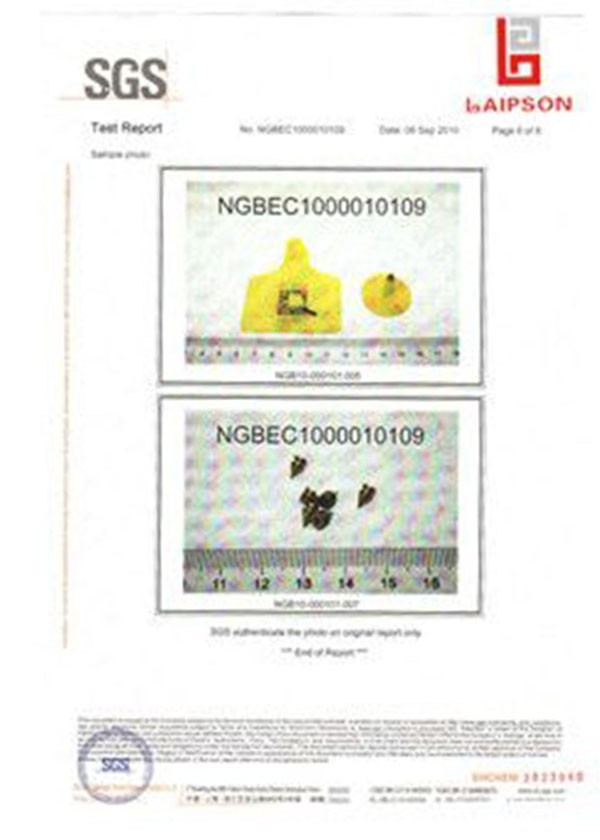 CATTLE TAG SGS CERTIFICERING