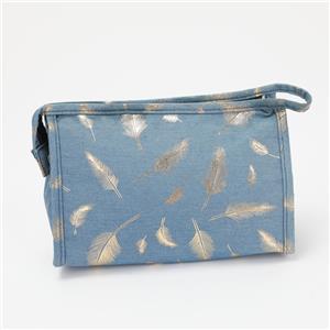 Jean Cosmetic Bag Portable Toiletry Handbag Organizer Gold Feather