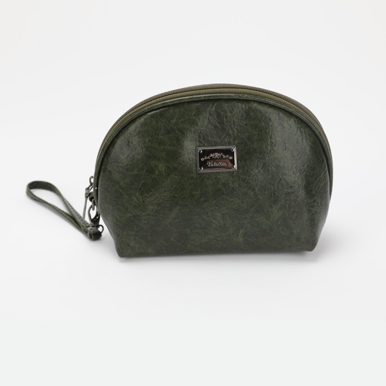 Bolsa de tamaño mini con forma de concha Bolso verde negruzco Bolso cosmético suave