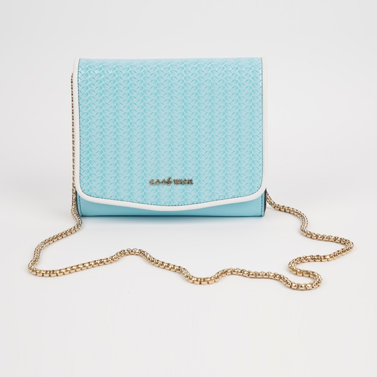 Женская голубая слинг-сумка Современная сумка через плечо с металлической цепочкой