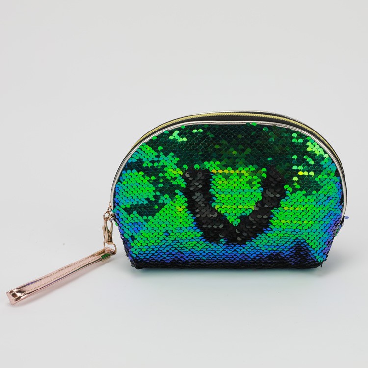 Sequins Shell Cosmetic Bag Green Blue Glitter Clutch Ladies Pouch