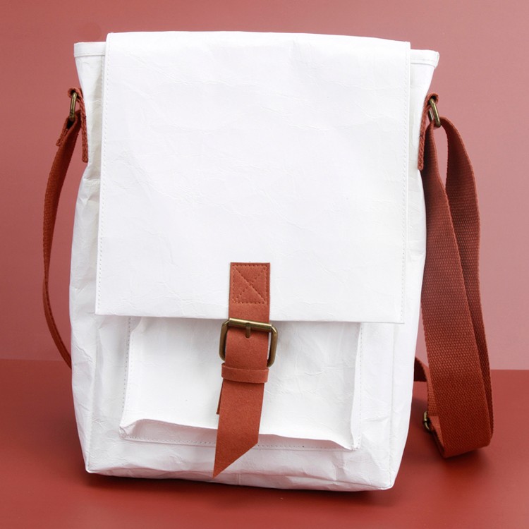 حقيبة كروس بيضاء من ورق الكرافت حقيبة كتف واسعة للمدرسة