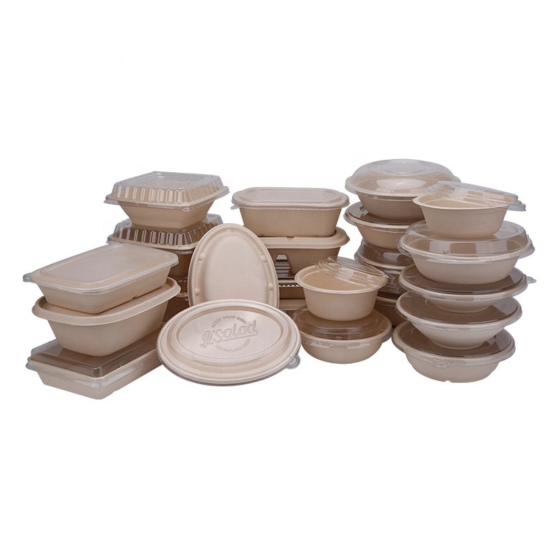 Disposable Sugarcane Clamshell Packaging Food Container Bowl Bagasse Cutlery
