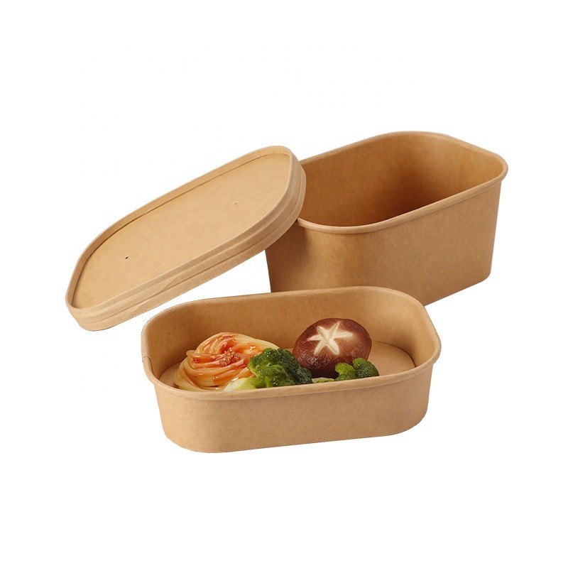 Bol à salade en papier kraft rectangulaire jetable de 750 ml