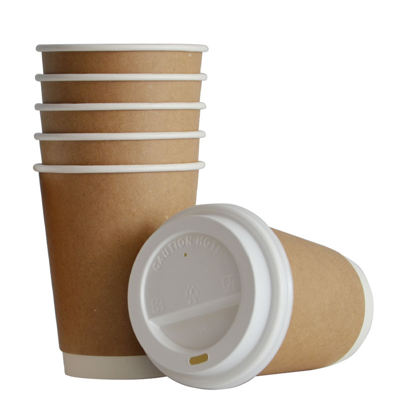 Tasses à café à emporter biodégradables jetables à double paroi avec couvercle