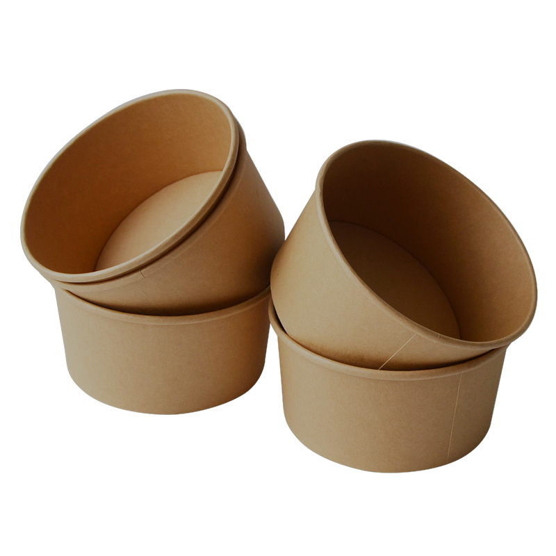 Disposable 500cc White Kraft Silver Paper Food Container Hard Paper Bowls