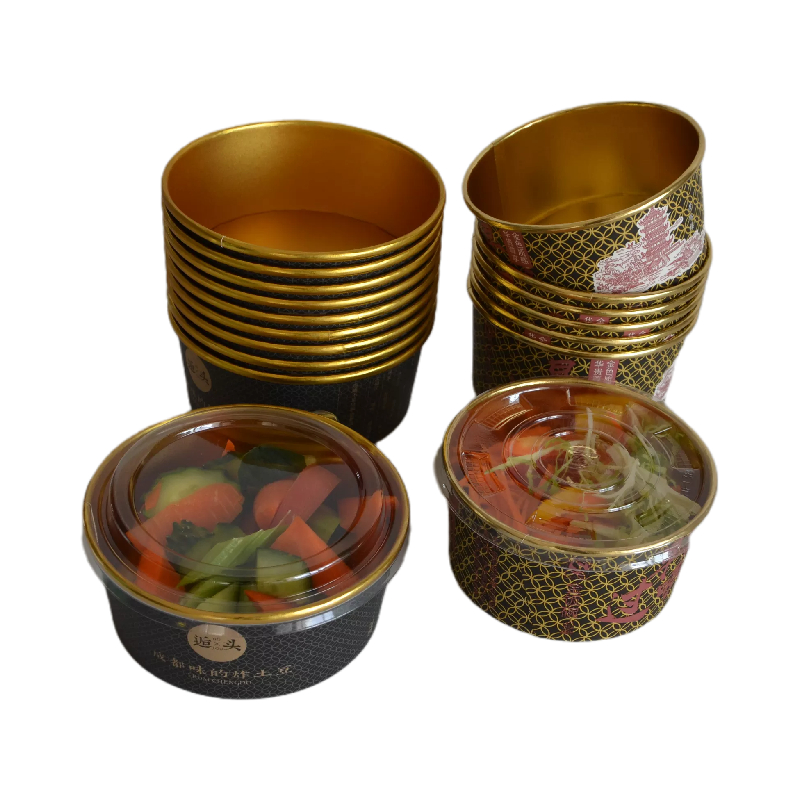 Biodegradable Food Packaging Takeaway Lunch Paper Bowl with Gold foil coated