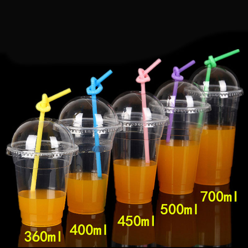 Tazza da bicchierino per bevande in plastica trasparente a forma di U PP PET con coperchio
