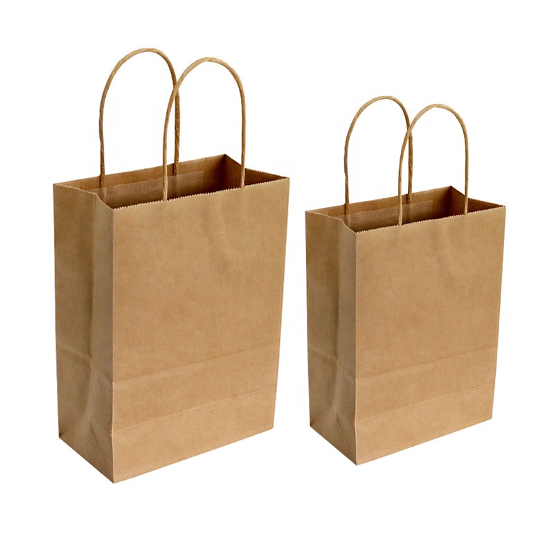Personalize Recycled Brown Paper Bag With Handle For Food Takeaway