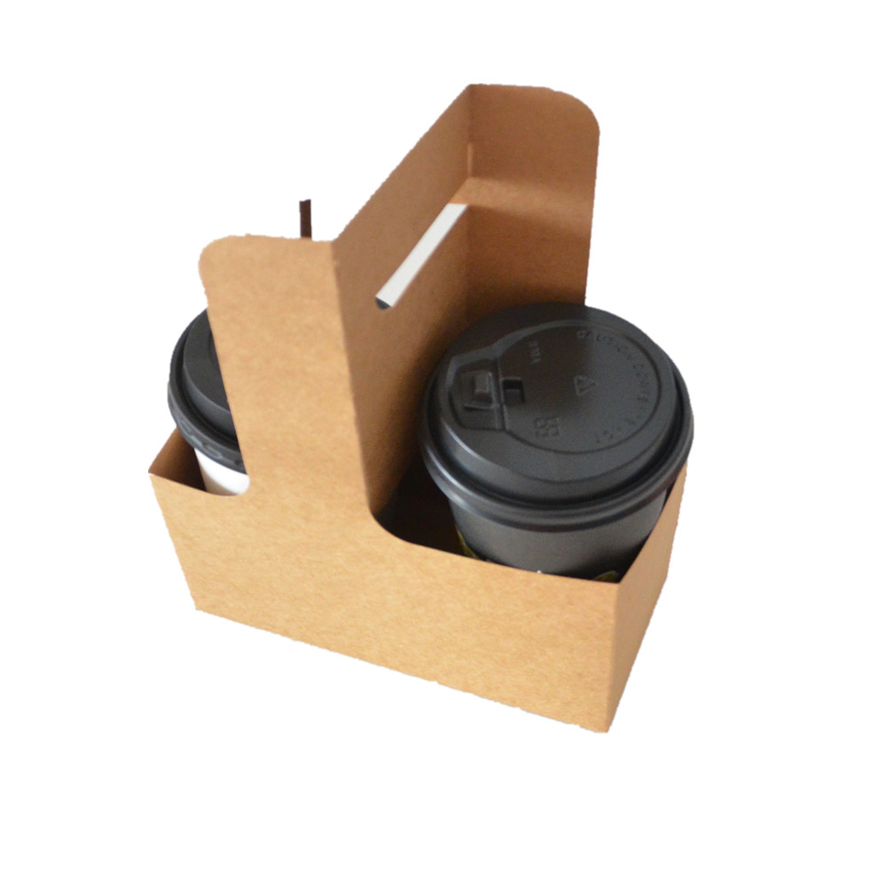 Supply 4 Cup Kraft Take Away Paper Cup Holder Carrier Wholesale Factory