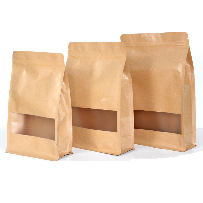 Roast Coffee Travel Packaging Kraft Paper Bags Flat Bottom With Valve