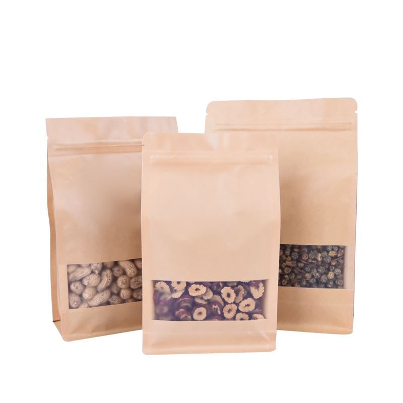 Roast Coffee Travel Packaging Kraft Paper Bags Flat Bottom With Valve