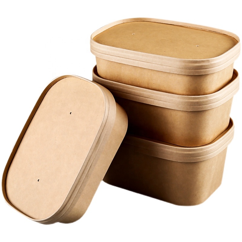 Customize PLA or Aqueous lining kraft paper food and salad bowl and lid multi-size