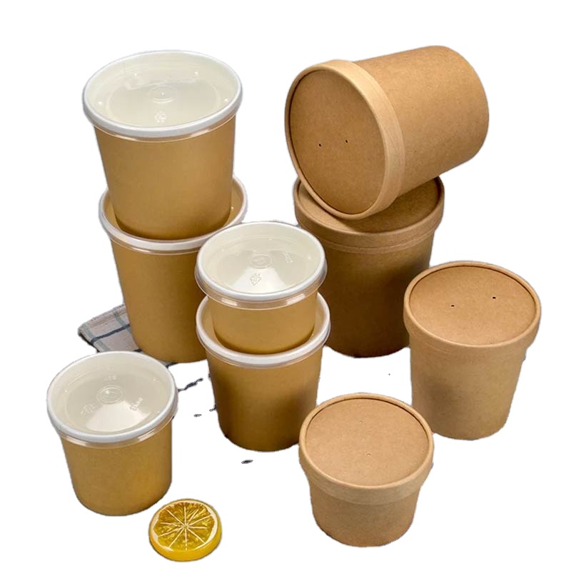 Eco Friendly Food Packaging 12OZ Soup Cup Bowl Disposable Kraft Paper Soup Bowl