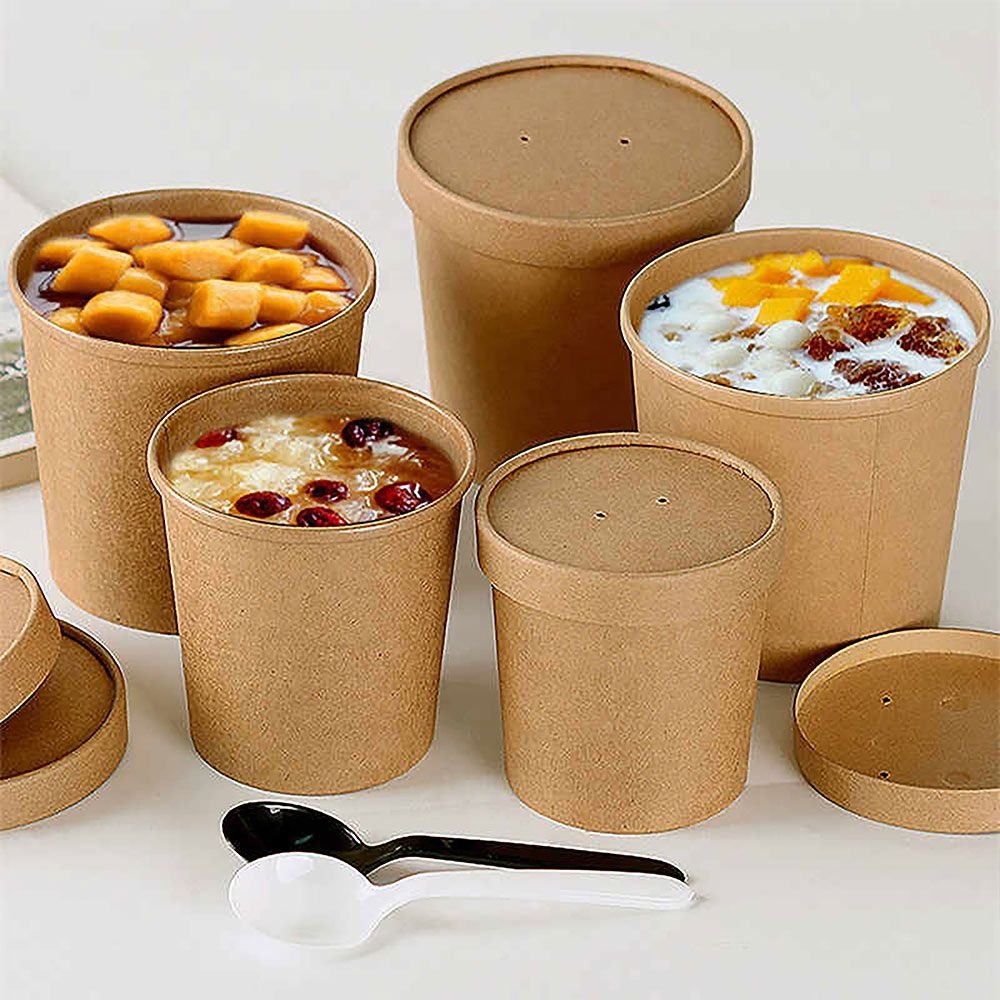 Kraft Soup Bowl 26oz 320+30PE Coating Soup Container with Paper Lid