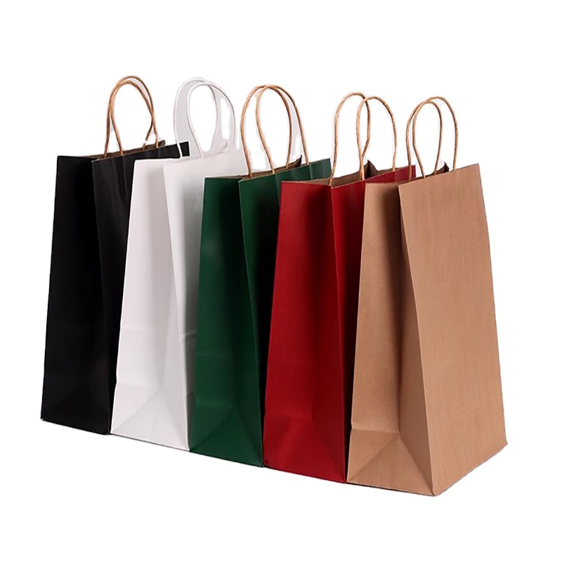 Biodegradable Custom Printed Kraft paper Packaging Bags With handles