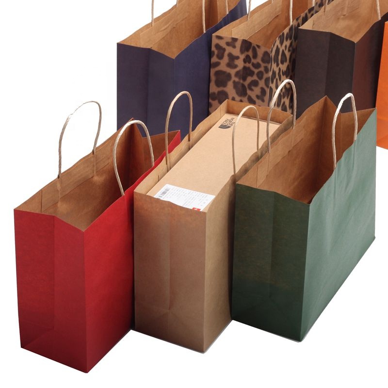 Biodegradable Custom Printed Kraft paper Packaging Bags With handles