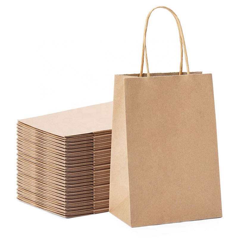 Biodegradable Custom Printed Kraft paper Packaging Bags With handles