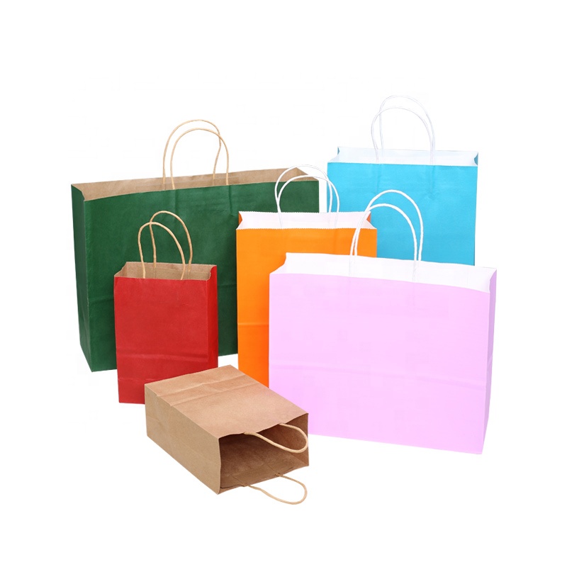 Biodegradable Custom Printed Kraft paper Packaging Bags With handles