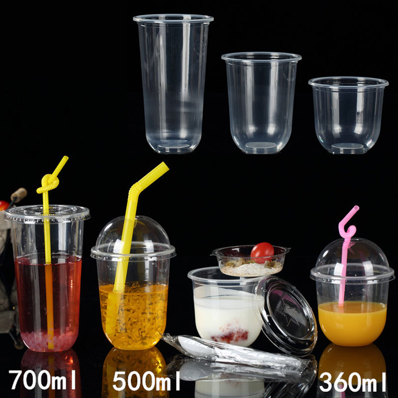 8 Oz Recycled Plastic Juice Ice Cream Cup With Straw