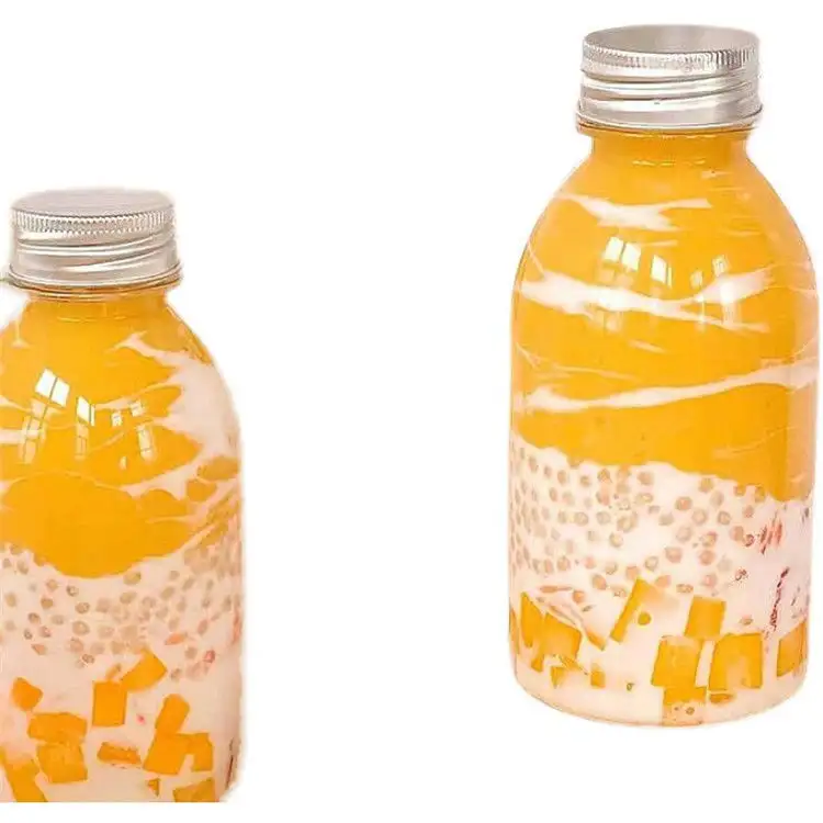 250ml 350ml 500ml 750ml Plastic Bottles Juice Beverage PET Round Milk Bottle With Lid