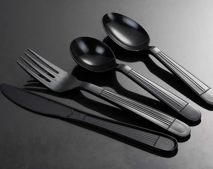 4.5g weight kit black pp heavy duty disposable cutlery knife spoon fork set