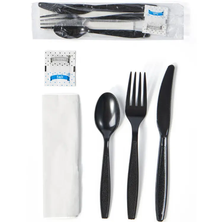 Disposable spoon fork knife with napkin table set