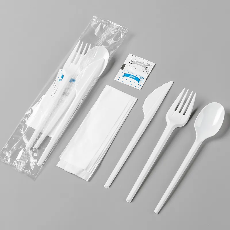 Disposable spoon fork knife with napkin table set