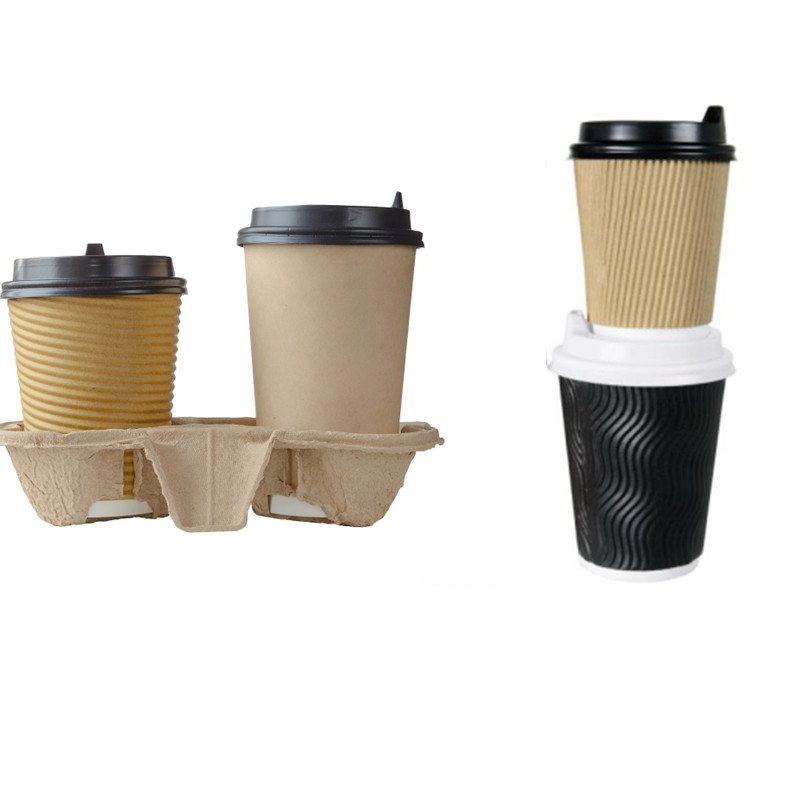 Wholesale Bulk Price 8oz 10oz 16oz Disposable Eco-Friendly Hot Drinking Paper Cups for Coffee Three Ripple Wall with PS Lid