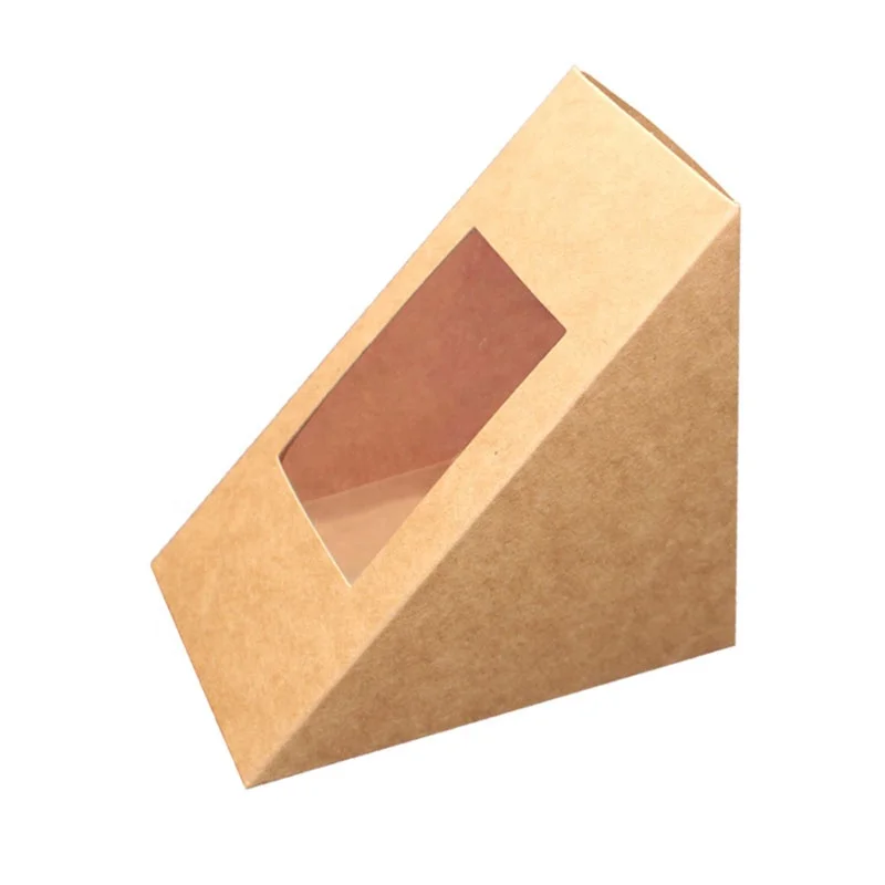 Wholesale Sandwich Packing Kraft Paper Sandwich Box With Window Breakfast Bread Dessert Bread Packaging