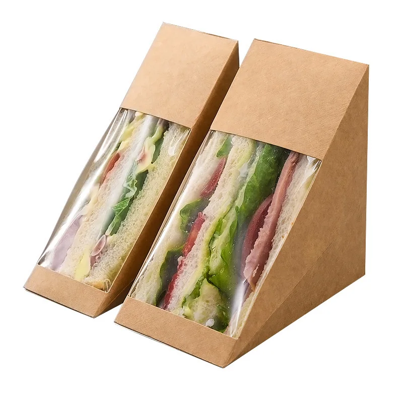 Wholesale Sandwich Packing Kraft Paper Sandwich Box With Window Breakfast Bread Dessert Bread Packaging