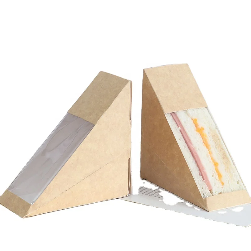 Wholesale Sandwich Packing Kraft Paper Sandwich Box With Window Breakfast Bread Dessert Bread Packaging