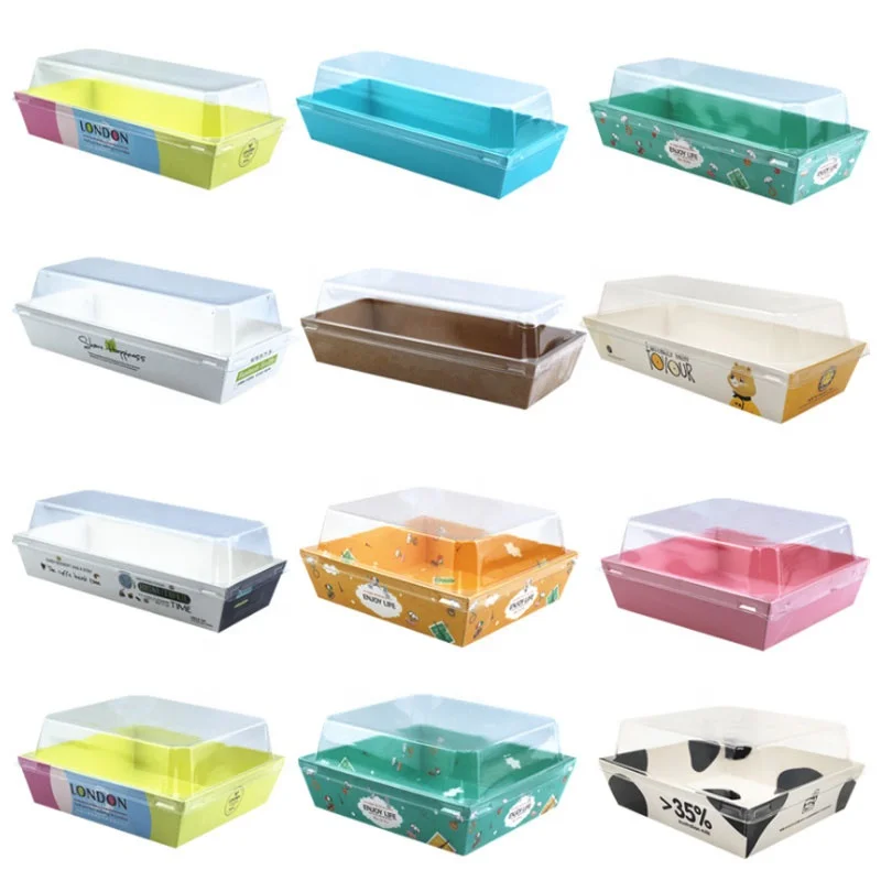 Disposable takeaway eco-friendly box food packaging customization design printing sandwich sushi boxs container with plastic lid